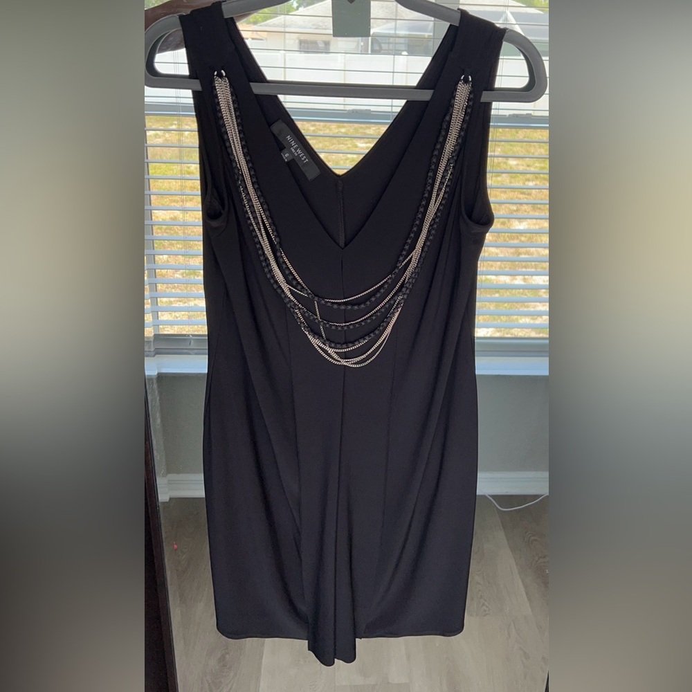 Nine West Black V-neck Dress Size 6 - Picture 1 of 3